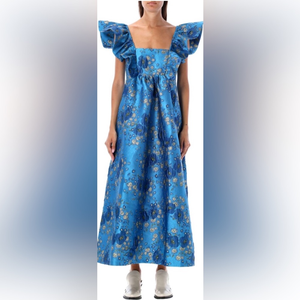 Ganni 3D Jacquard Ruffle Midi Dress